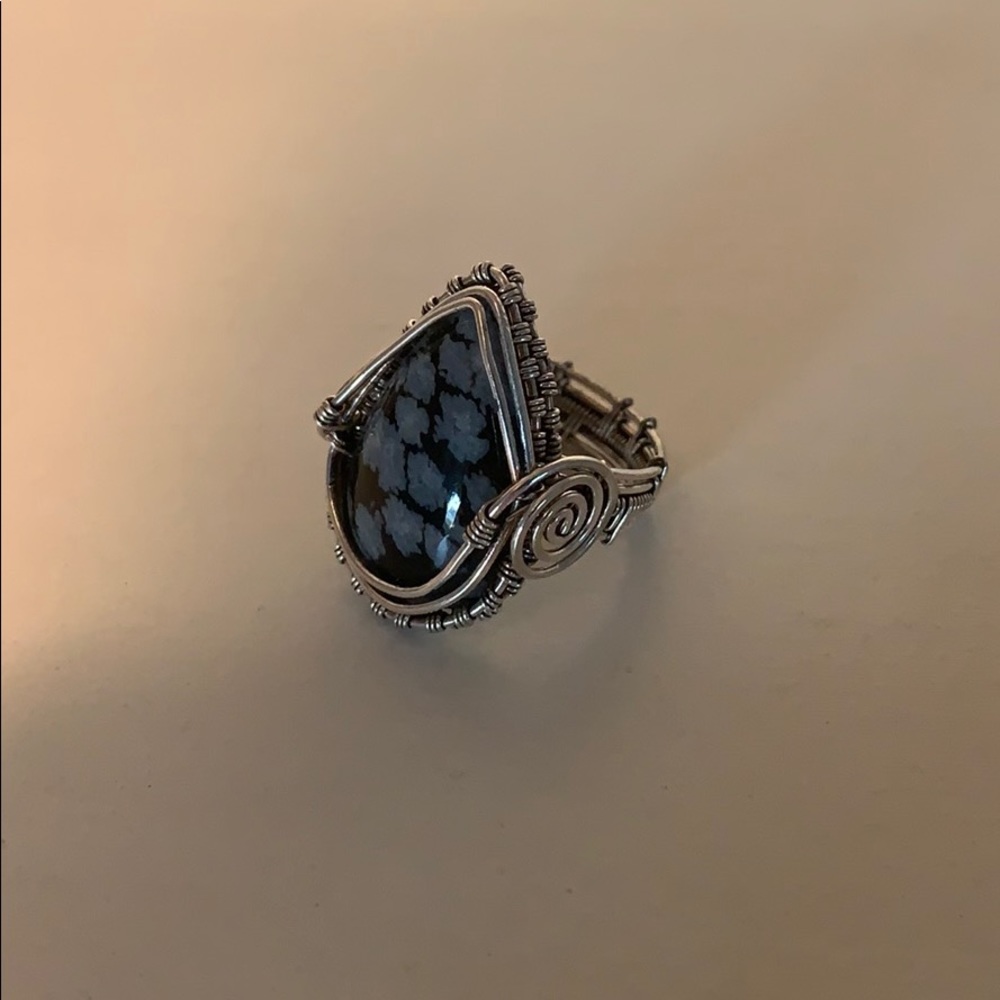 Sterling handmade Snowflake Obsidian Ring!!